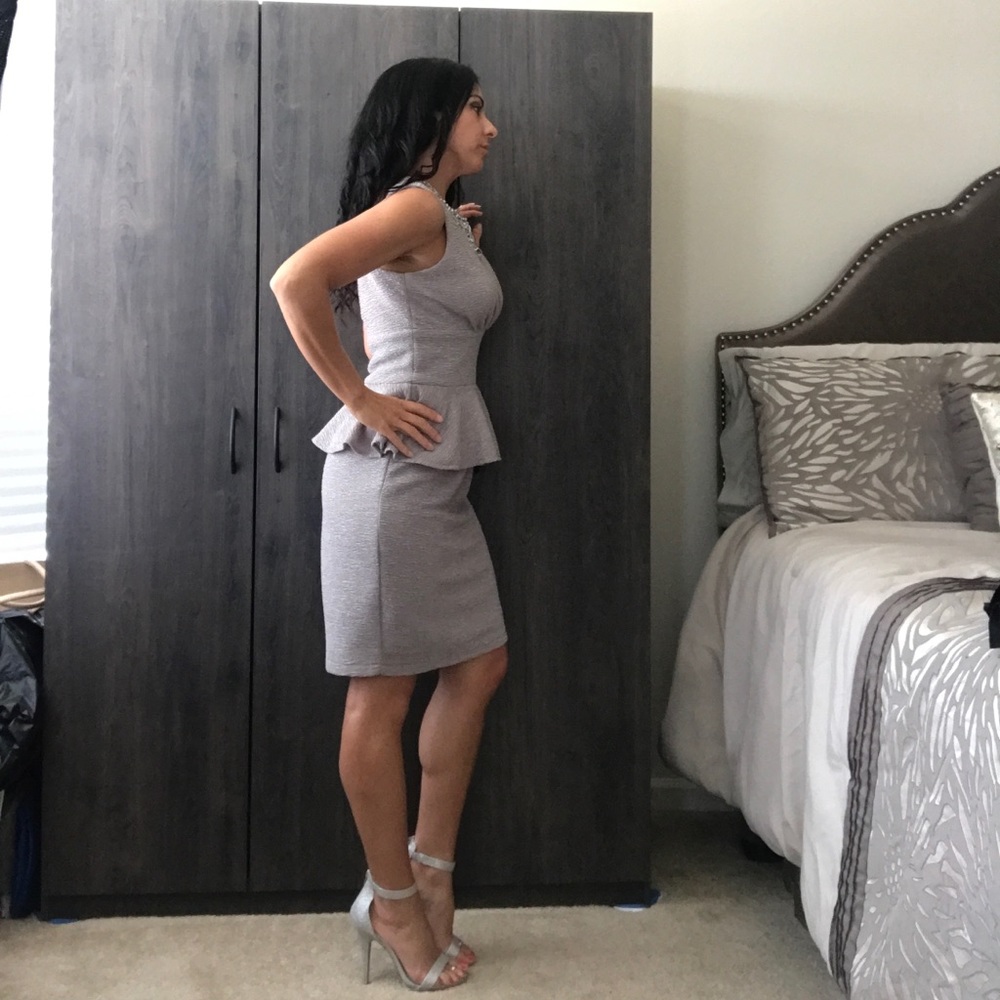 Grey Mesh Evening Dress